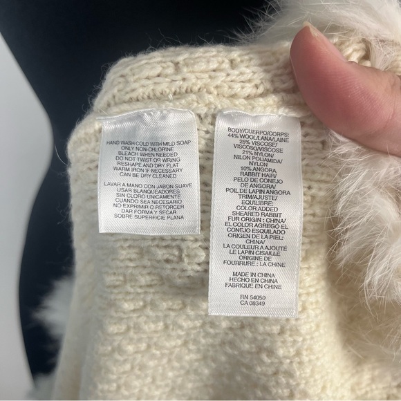 Jones New York Signature fur Knit Long Sleeve Jacket Blazer Cream petite medium - Picture 6 of 6